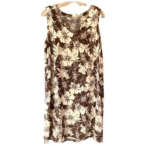 Peppermint Bay tan and brown floral print sleeveless v-neck dress, size large